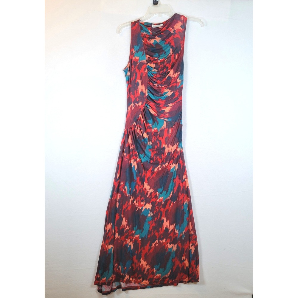 Ulla Johnson Womens Livia Abstract Ikat Ruched Midi Dress Size Petite Red